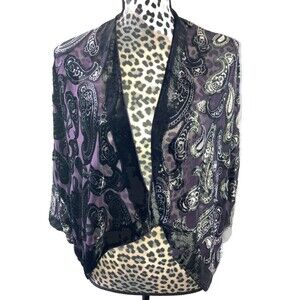Wrap Shawl Purple Paisley Silk Blend Sheer Lightweight Elegant